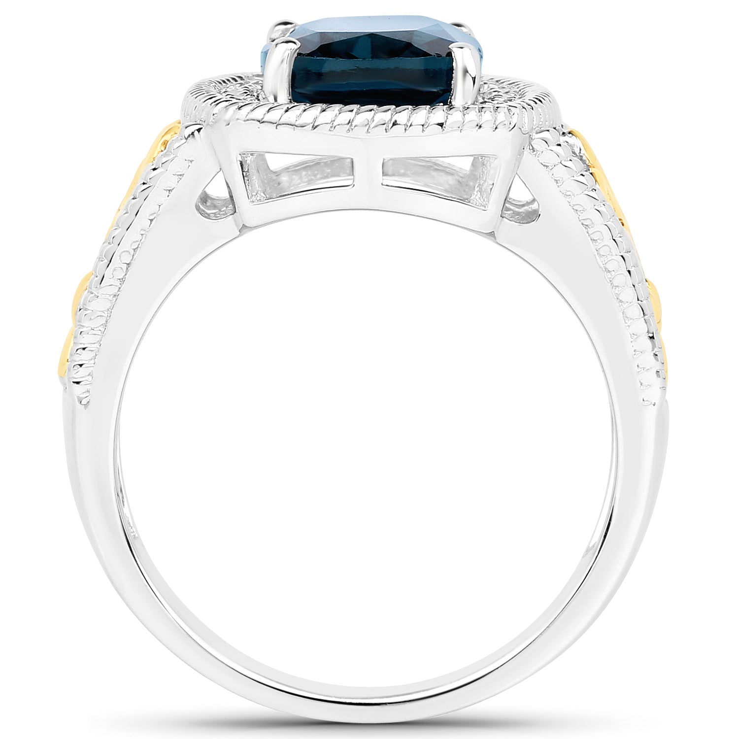 3.59 Carat Genuine London Blue Topaz and White Diamond 14K Yellow Gold with .925 Sterling Silver Ring by Bids.com
