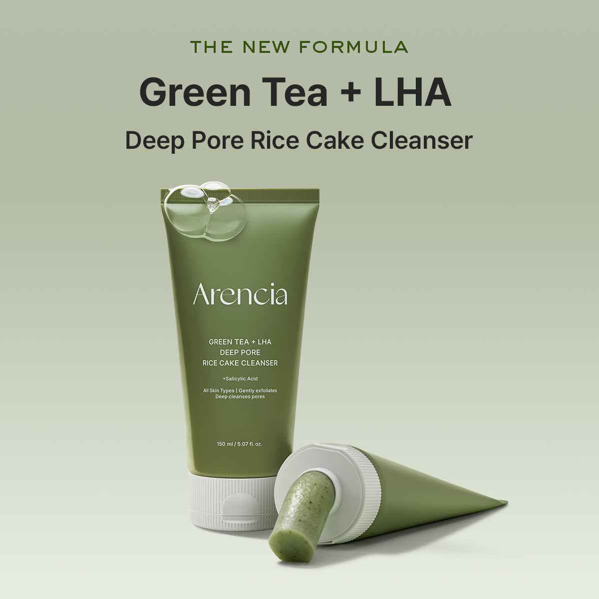 Arencia Green Tea + LHA Deep Pore Rice Cake Cleanser