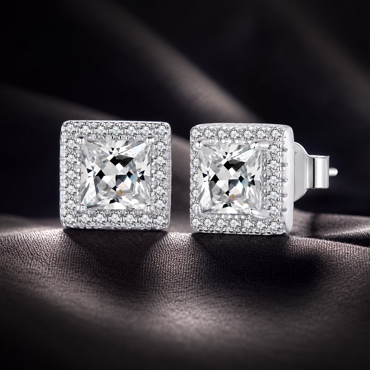 925 Sterling Silver Earrings with Pavé Setting CZ and Platinum Plating.  DestGlow