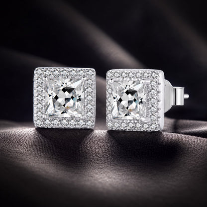 925 Sterling Silver Earrings with Pavé Setting CZ and Platinum Plating.  DestGlow