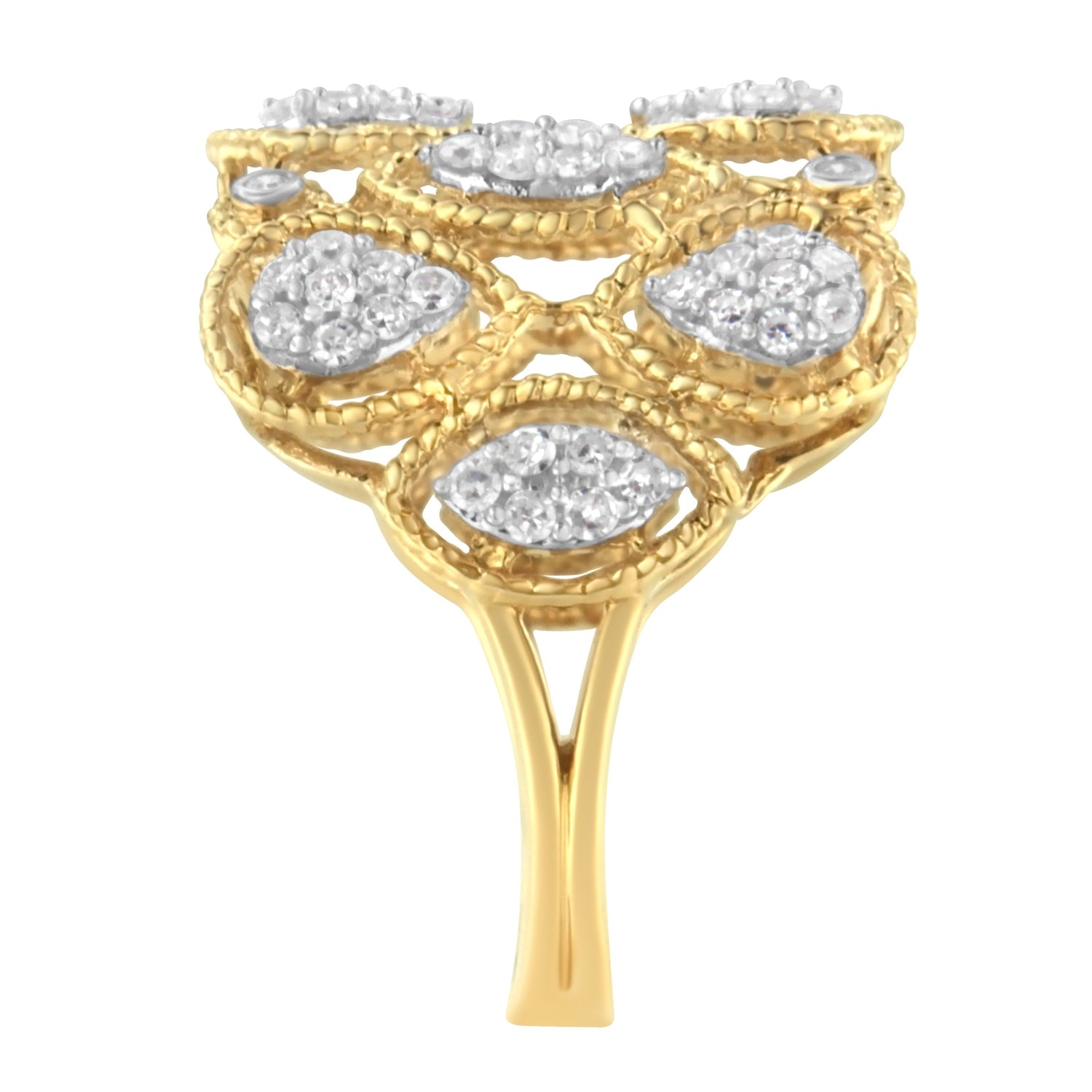 14K Yellow Gold Diamond Art Deco Ring (1/2 Cttw, H-I Color, I1 Clarity) - Size 7 by Bids.com