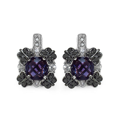 2.67 Carat Genuine Amethyst White Sapphire &amp; Black Diamond .925 Sterling Silver Earrings by Bids.com