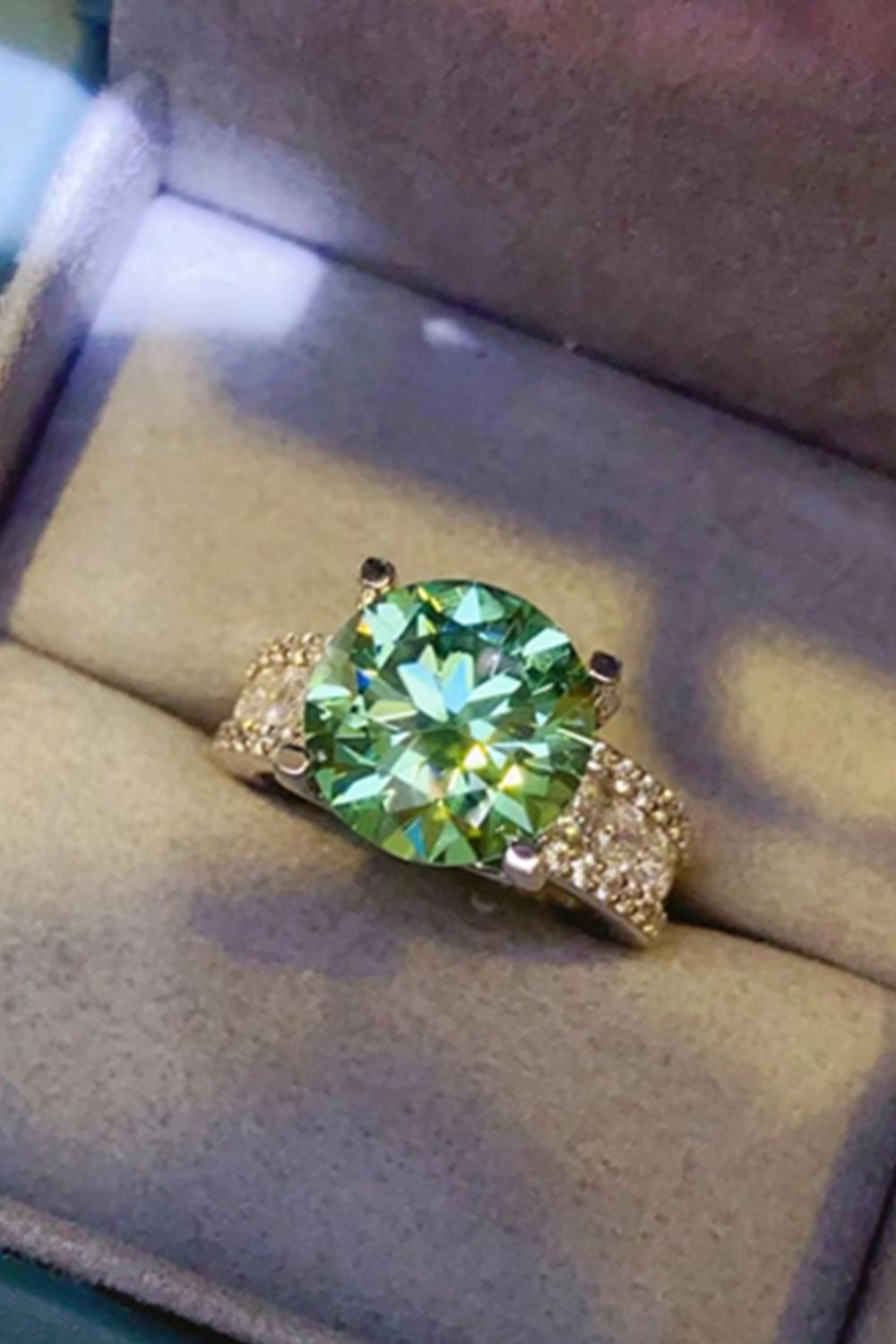 5 Carat Green Brilliant Round Cut Sparkala™ 4-Prong Wide Band Ring by Sparkala