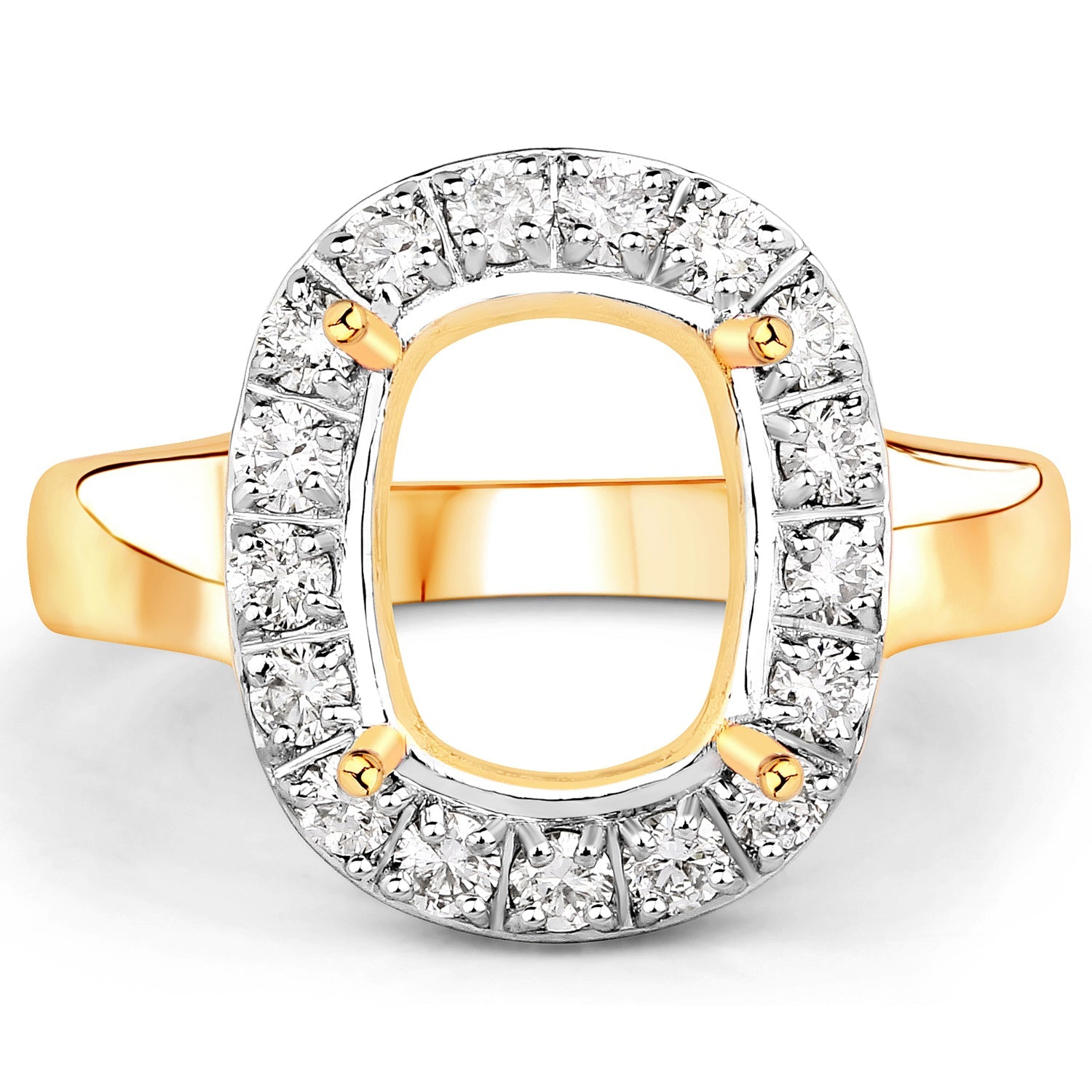 0.51 Carat Genuine White Diamond 14K Yellow Gold Semi Mount Ring - holds 10x8mm Cushion Gemstone by Bids.com