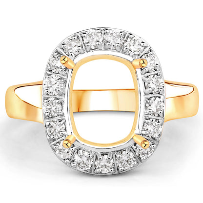 0.51 Carat Genuine White Diamond 14K Yellow Gold Semi Mount Ring - holds 10x8mm Cushion Gemstone by Bids.com