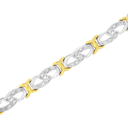 10k Yellow Gold Plated Sterling Silver 1/4 cttw Diamond Infinity and X Link Bracelet (I-J Clarity, I2-I3 Color) - Size 7.25" by Bids.com