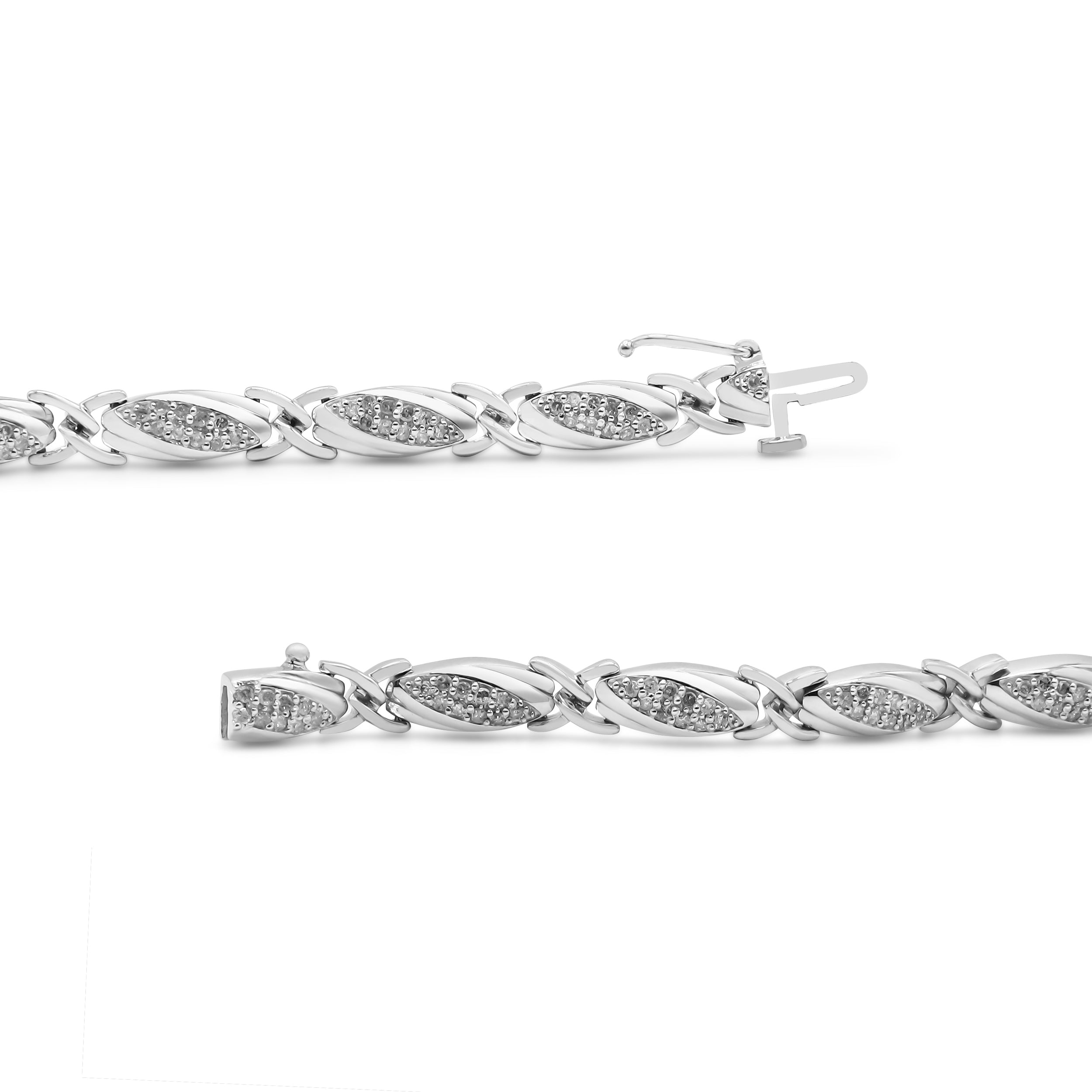 .925 Sterling Silver 1.00 Cttw Round Diamond X-Link Bracelet (I-J Color, I2-I3 Clarity) - Size 7.25" by Bids.com