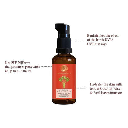Forest Essentials Sun Fluid Tender Coconut Water with Turmeric &amp; Basil Leaf SPF 50|PA + +