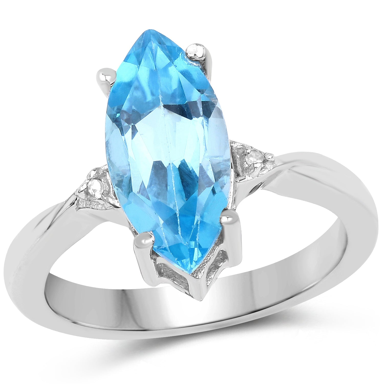 3.67 Carat Genuine Swiss Blue Topaz and White Diamond .925 Sterling Silver Ring by Bids.com