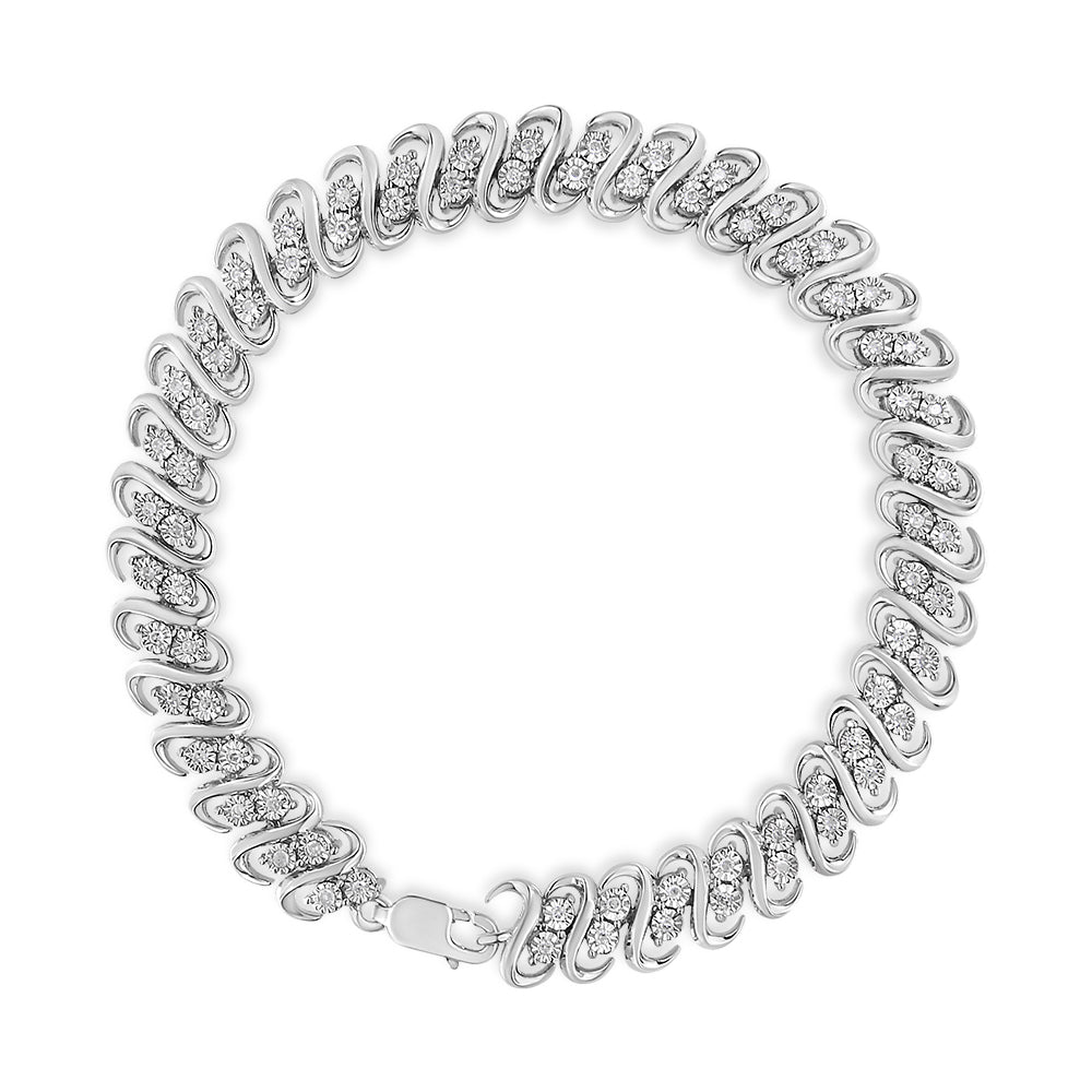 .925 Sterling Silver 1/2 Cttw Diamond Double Row S-Link Bracelet (I-J Color, I2-I3 Clarity) - 7.5" Inches by Bids.com