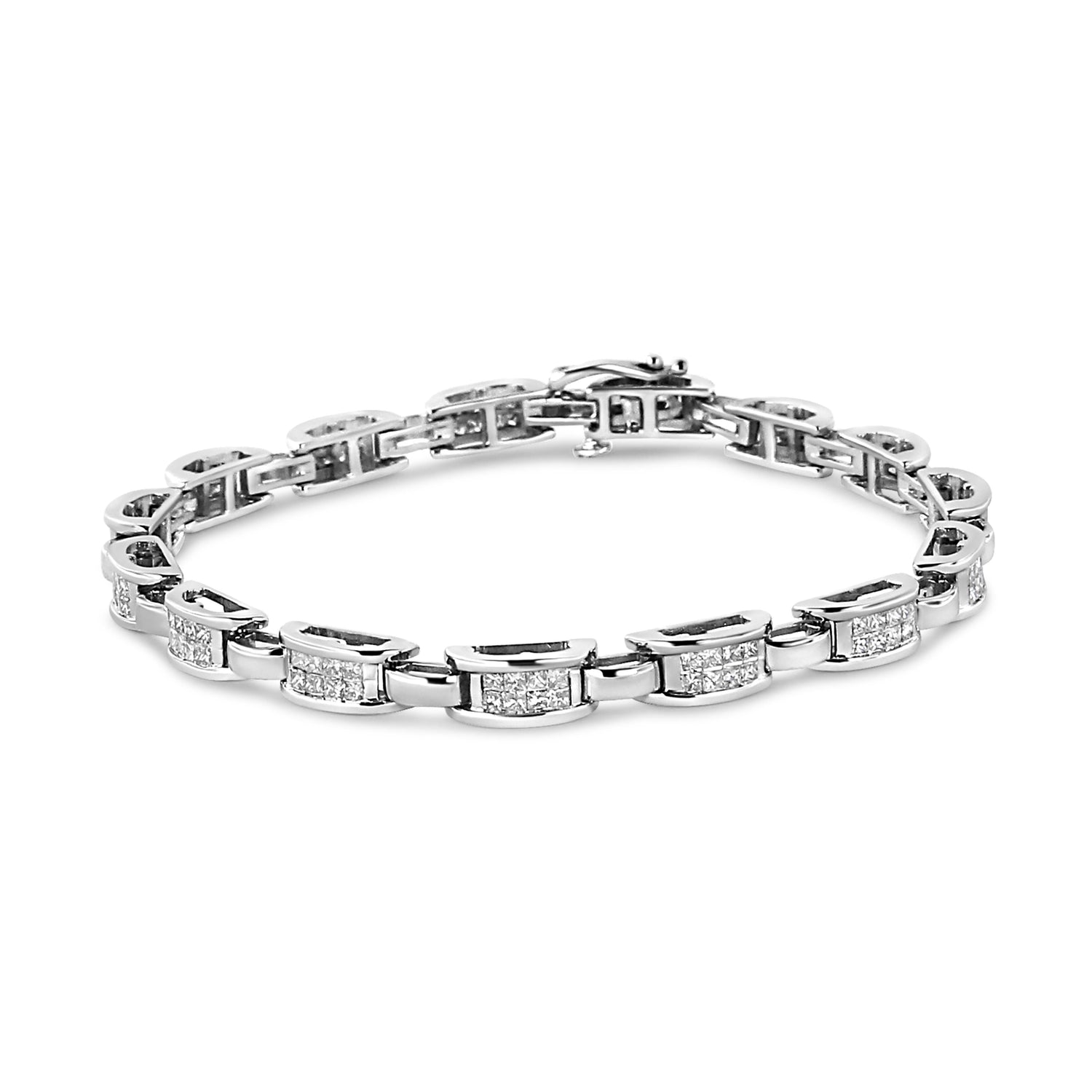 14K White Gold 2.00 Cttw Invisble-Set Princess Diamond Link Bracelet (I1-I2 Clarity, I-J Color) - 7.25" by Bids.com
