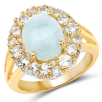 14K Yellow Gold Plated 6.72 Carat Genuine Aquamarine and White Topaz .925 Sterling Silver Ring by Bids.com