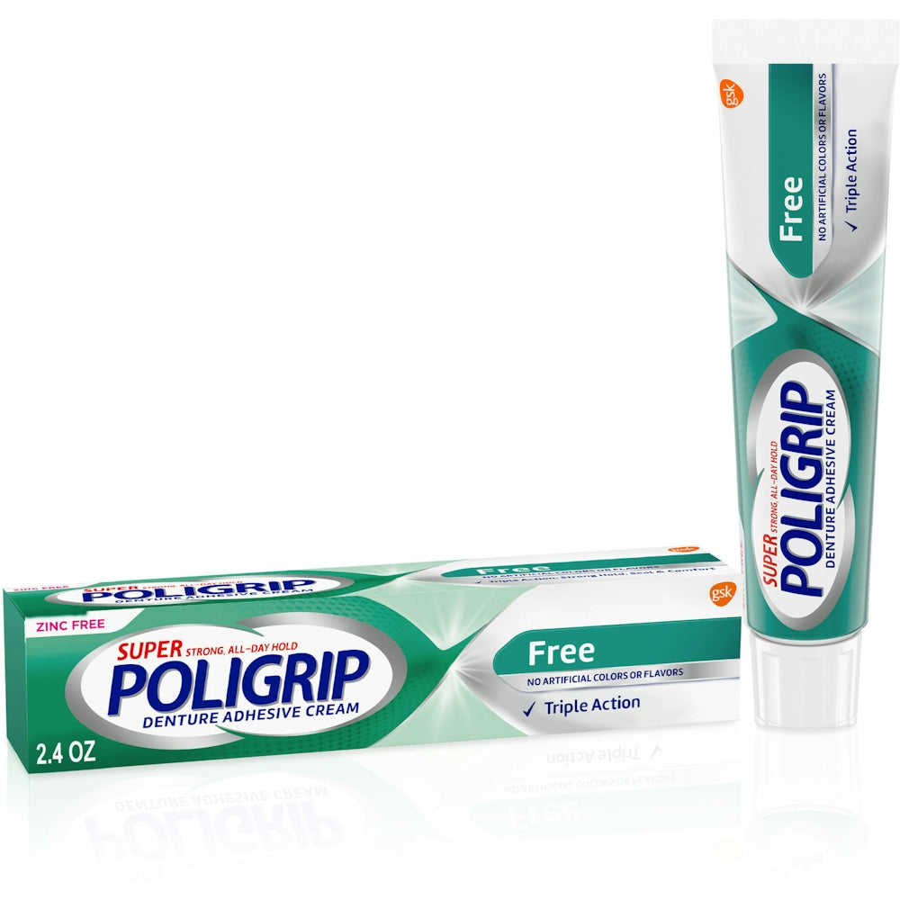 Super Poligrip® Free Denture Adhesive Cream – Zinc Free (2.4 oz / 68 g) by Pasteur Pharmacy