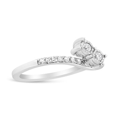 10K White Gold 1/4 Cttw Miracle Set Round Cut Diamond Two-Stone Ring (H-I Color, I2 Clarity) - Size 7 by Bids.com