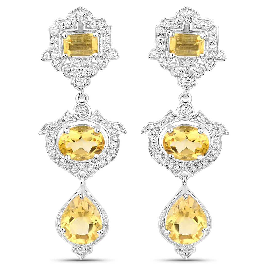 6.63 Carat Genuine Citrine and White Topaz .925 Sterling Silver Earrings by Bids.com