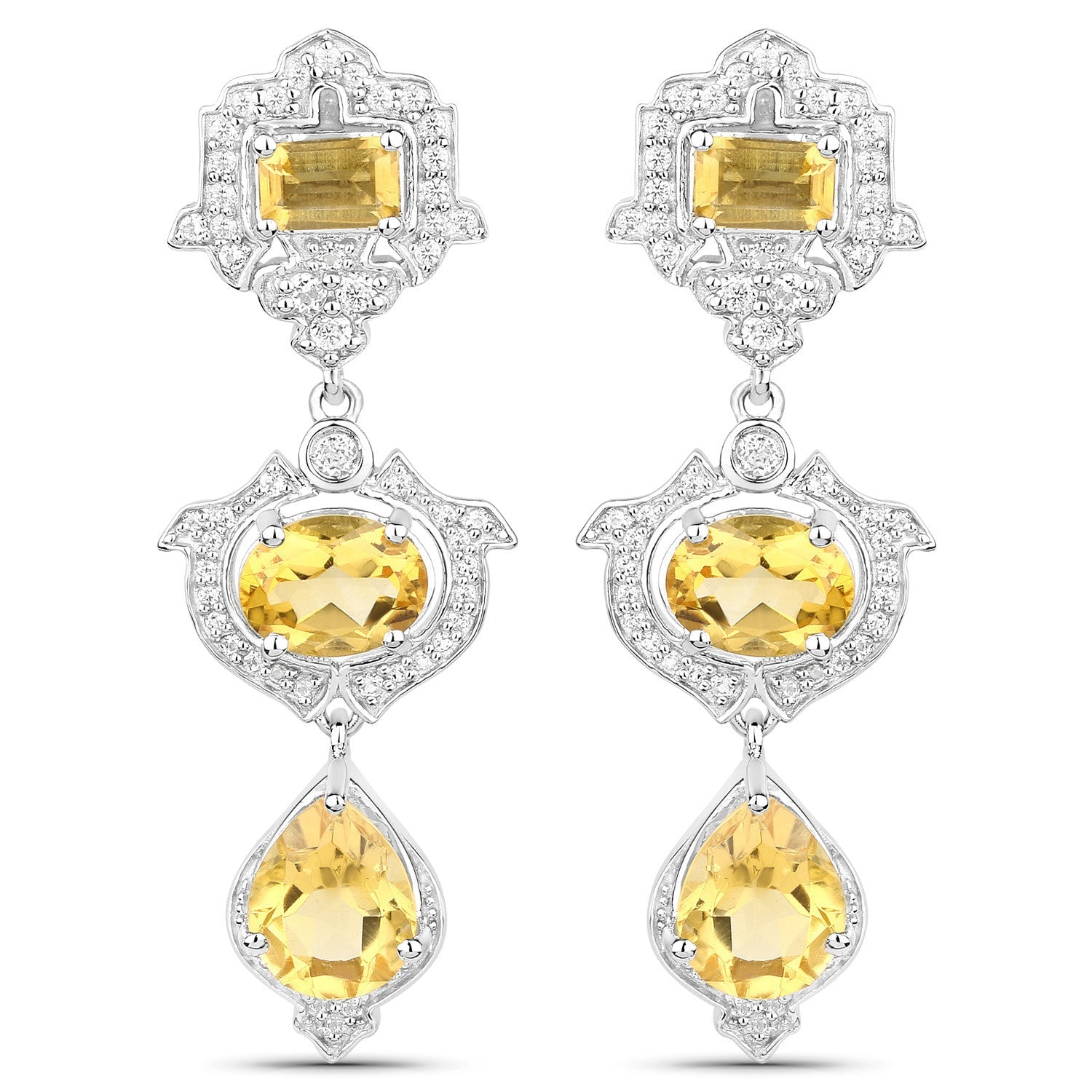 6.63 Carat Genuine Citrine and White Topaz .925 Sterling Silver Earrings by Bids.com