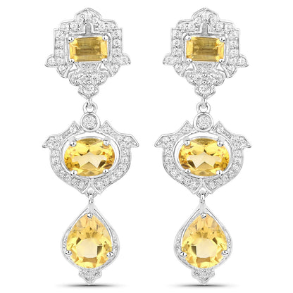 6.63 Carat Genuine Citrine and White Topaz .925 Sterling Silver Earrings by Bids.com