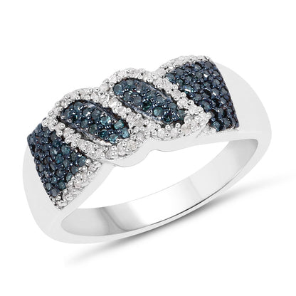 0.67 Carat Genuine Blue Diamond and White Diamond .925 Sterling Silver Ring by Bids.com