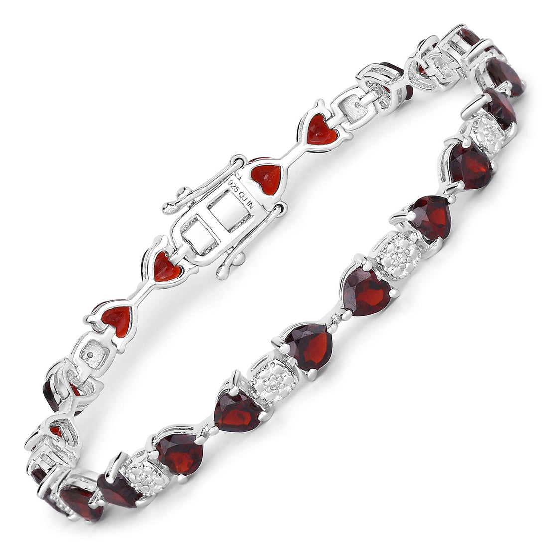 11.10 Carat Genuine Garnet and White Diamond .925 Sterling Silver Bracelet - DestGlow