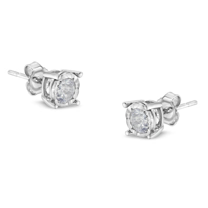 .925 Sterling Silver 1/2 Cttw Near Colorless Round Brilliant-Cut Diamond Miracle-Set Stud Earrings (H-I Color, I2-I3 Clarity) by Bids.com