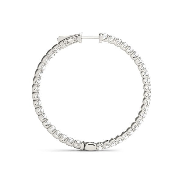 14k White Gold Diamond Hoop Earrings with Shared Prong Setting (2 cttw) by Bids.com