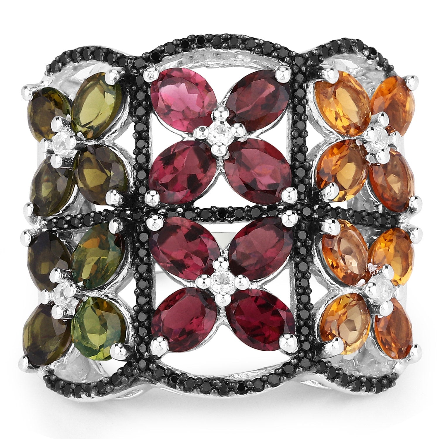 8.38 Carat Genuine Multi Tourmaline .925 Sterling Silver Ring by Bids.com