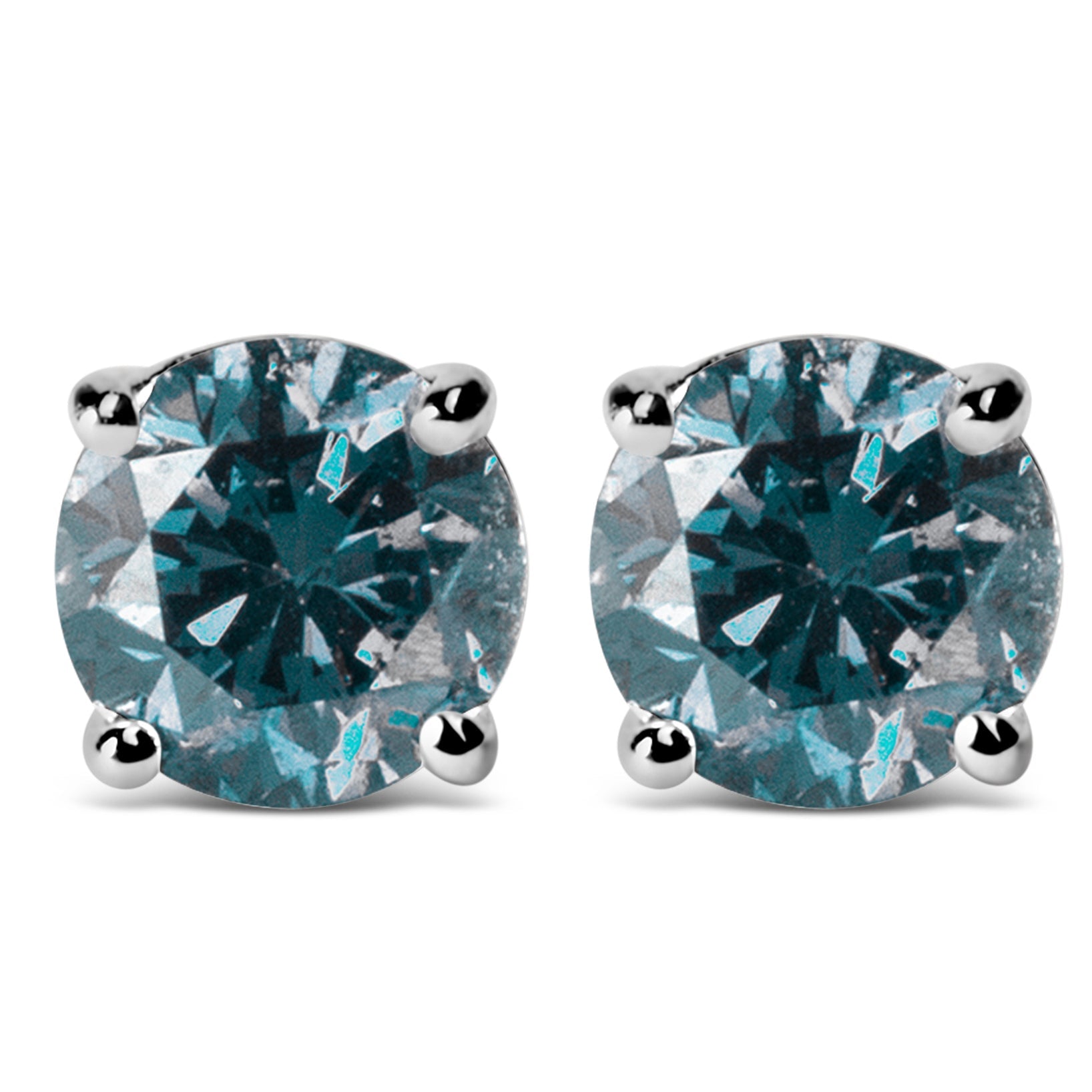 14K White Gold 1/2 Cttw Round Brilliant Cut Lab Grown Blue Diamond 4-Prong Classic Solitaire Stud Earrings (Blue Color, VVS2-VS1 Clarity) by Bids.com
