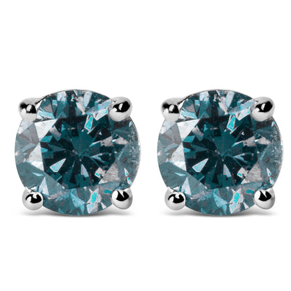 14K White Gold 1/2 Cttw Round Brilliant Cut Lab Grown Blue Diamond 4-Prong Classic Solitaire Stud Earrings (Blue Color, VVS2-VS1 Clarity) by Bids.com