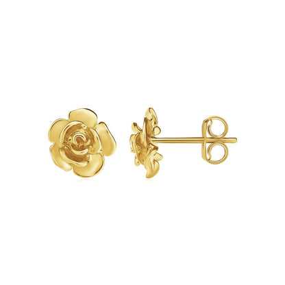 14k Yellow Gold Post Earrings with Roses  DestGlow