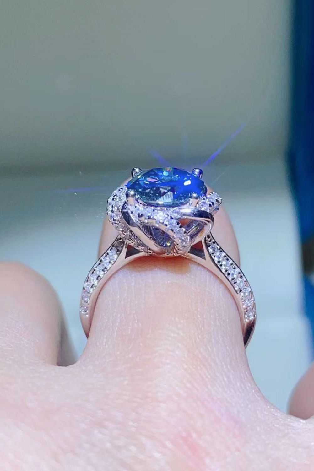 2 Carat Cobalt Blue Blue Brilliant Round Cut Sparkala™ Platinum Over Pure Sterling Silver Ring by Sparkala