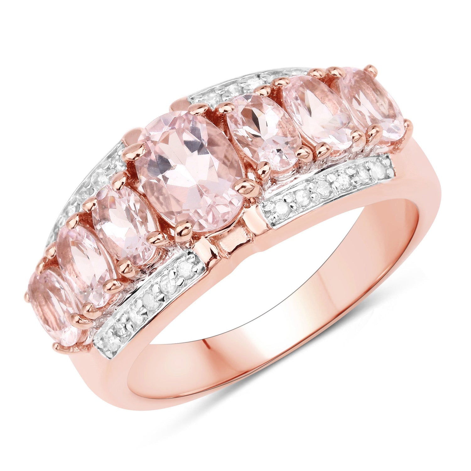 2.15 Carat Genuine Morganite and White Diamond .925 Sterling Silver Ring  DestGlow
