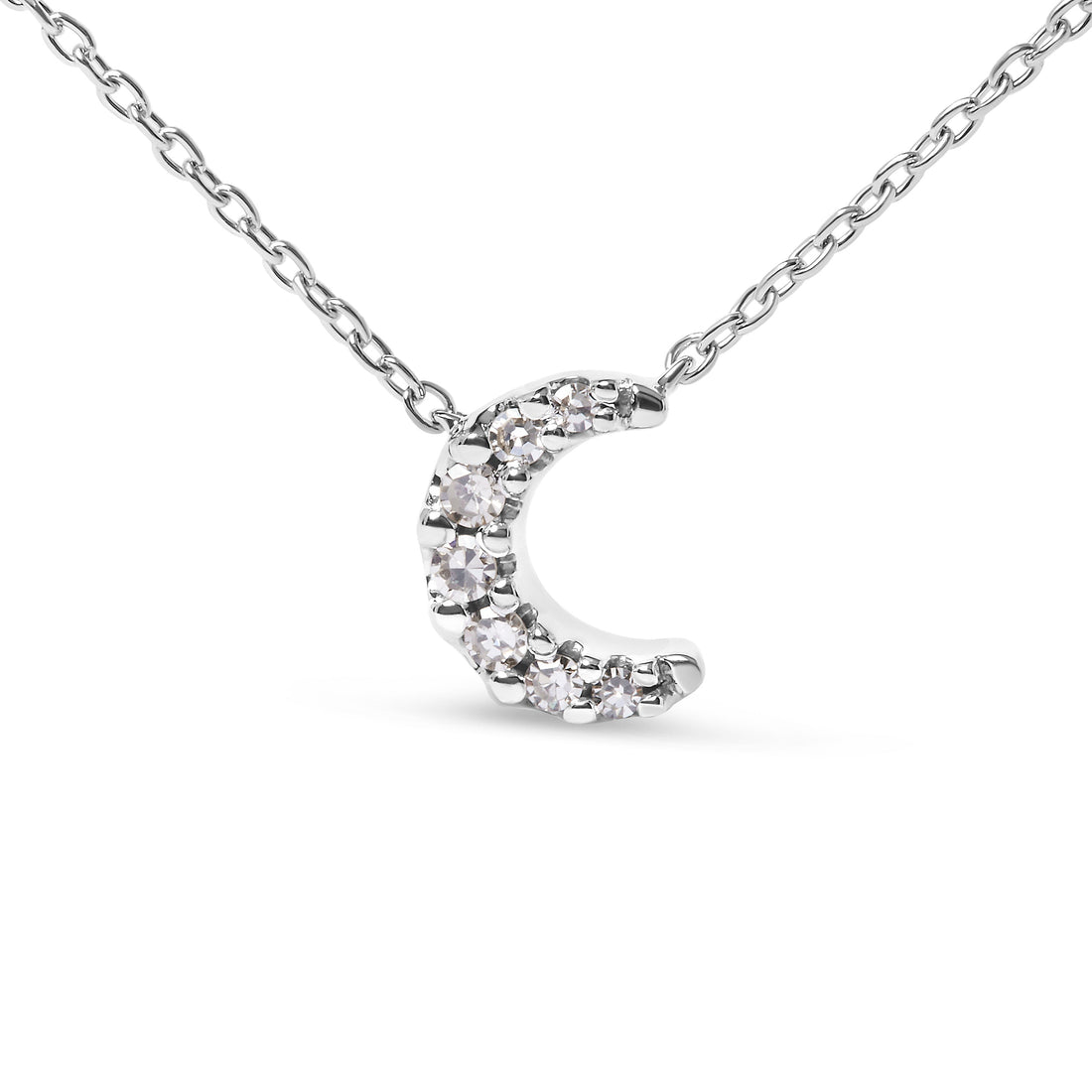 10K White Gold Diamond Accented Crescent Moon Shaped 18" Inch Pendant Necklace (H-I Color, I1-I2 Clarity) by Bids.com