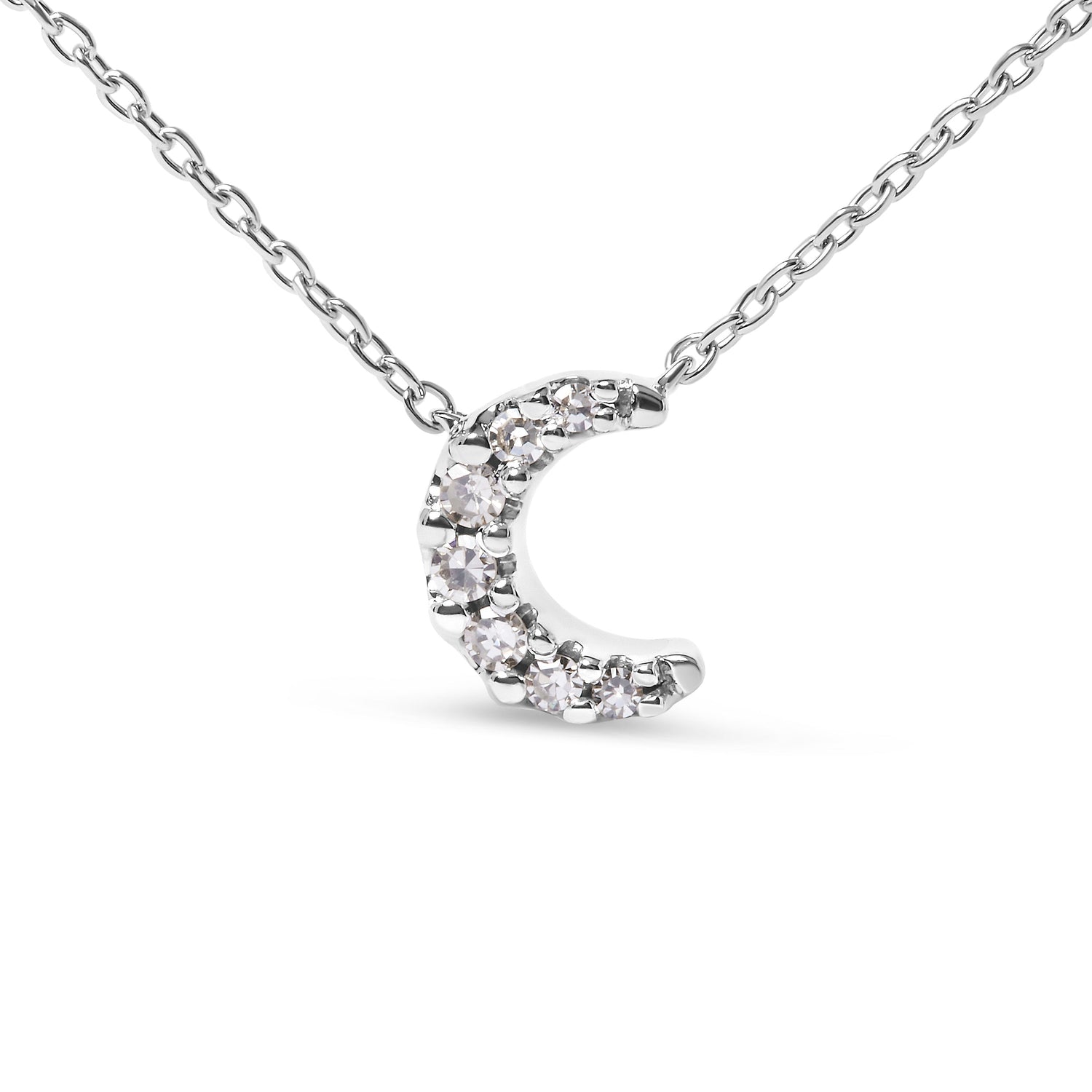 10K White Gold Diamond Accented Crescent Moon Shaped 18" Inch Pendant Necklace (H-I Color, I1-I2 Clarity) by Bids.com