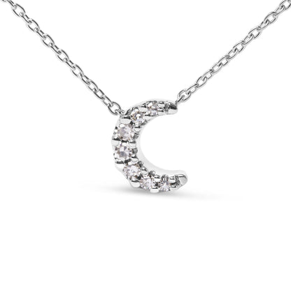 10K White Gold Diamond Accented Crescent Moon Shaped 18" Inch Pendant Necklace (H-I Color, I1-I2 Clarity) by Bids.com