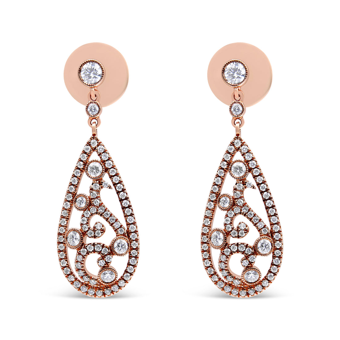 18K Rose Gold 1 1/4 Cttw Diamond Teardrop Shaped Drop and Dangle Screw Back Stud Earring (F-G Color, VS1-VS2 Clarity) by Bids.com
