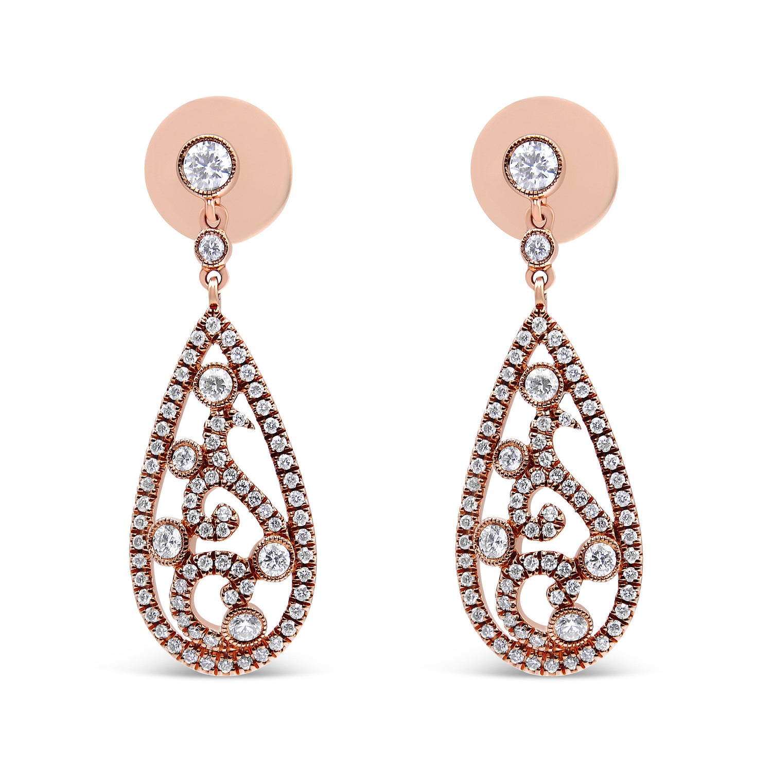 18K Rose Gold 1 1/4 Cttw Diamond Teardrop Shaped Drop and Dangle Screw Back Stud Earring (F-G Color, VS1-VS2 Clarity) by Bids.com
