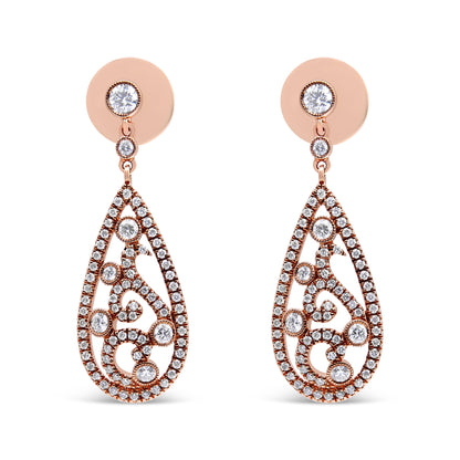 18K Rose Gold 1 1/4 Cttw Diamond Teardrop Shaped Drop and Dangle Screw Back Stud Earring (F-G Color, VS1-VS2 Clarity) by Bids.com