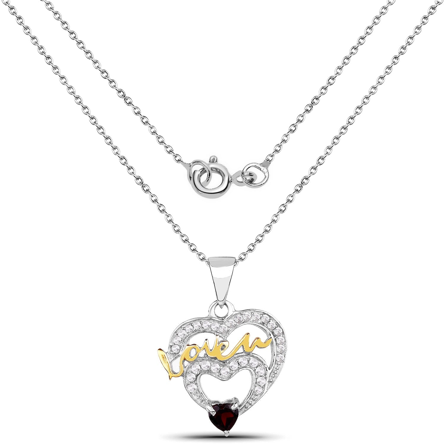 0.51 Carat Genuine Garnet and White Topaz .925 Sterling Silver Pendant by Bids.com