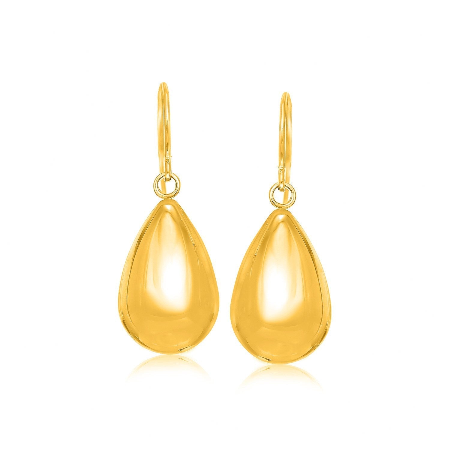 14k Yellow Gold Polished Teardrop Motif Drop Earrings  DestGlow