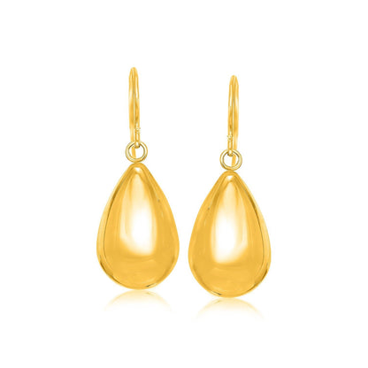 14k Yellow Gold Polished Teardrop Motif Drop Earrings  DestGlow