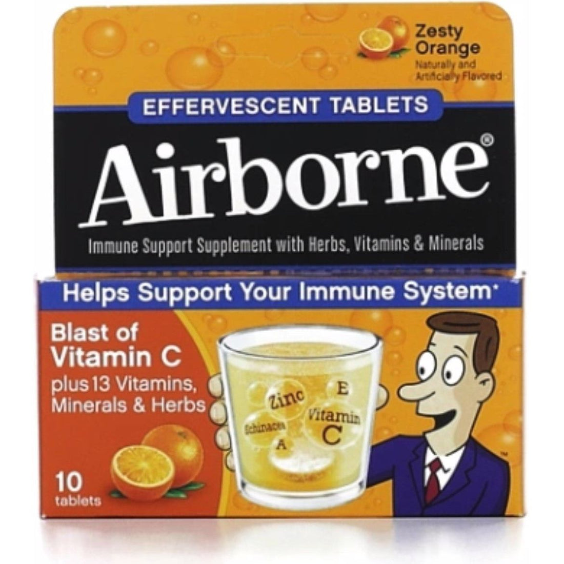 Airborne Zesty Orange Effervescent Tablets 10 Count - 1000mg Of Vitamin C - Immune Support Supplement - DestGlow