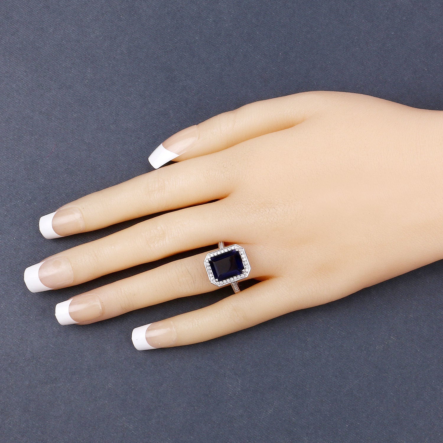 3.70 Carat Genuine Iolite and White Diamond 14K White Gold Ring by Bids.com