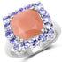 6.70 Carat Genuine Peach Moonstone and Tanzanite .925 Sterling Silver Ring by Bids.com