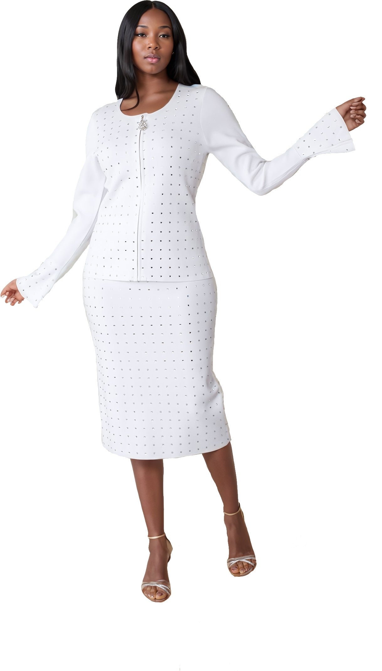 Crystal Dot Bell Sleeve Skirt Suit – 5350 by Tally Taylor