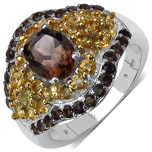 2.56 Carat Genuine Smoky Quartz &amp; Citrine .925 Sterling Silver Ring by Bids.com