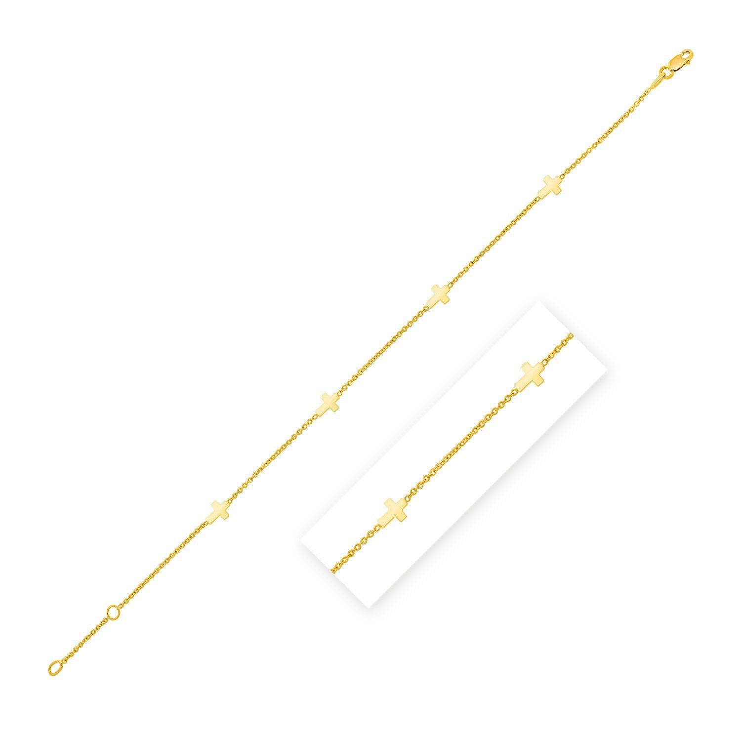 14k Yellow Gold Polished Station Cross Anklet (1.00 mm) by Bids.com