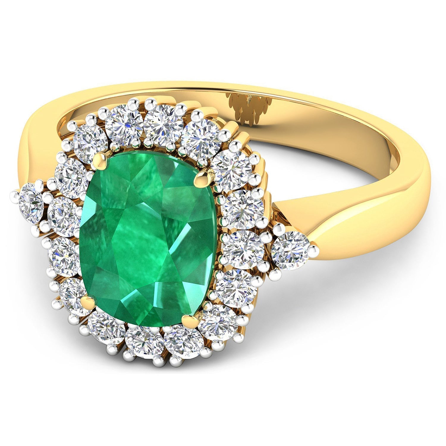 2.39 Carat Genuine Zambian Emerald and White Diamond 14K Yellow Gold Ring  DestGlow