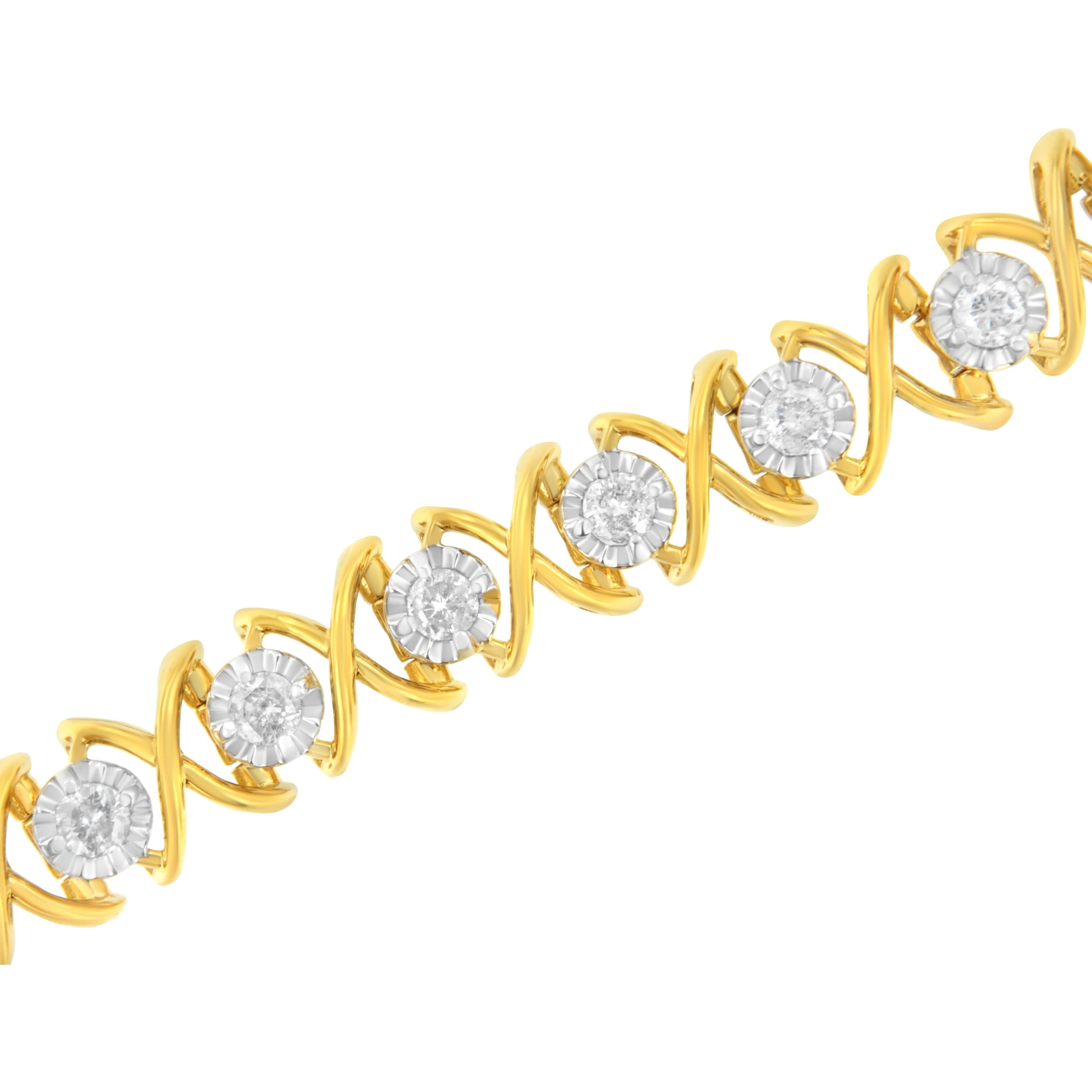 10K Yellow Gold Plated Sterling Silver 2 cttw Diamond "XOXO" Bracelet (J-K Clarity, I1-I2 Color) - Size 7.25" by Bids.com