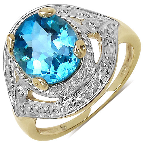 14K Yellow Gold Plated 3.25 Carat Genuine Swiss Blue Topaz .925 Sterling Silver Ring by Bids.com