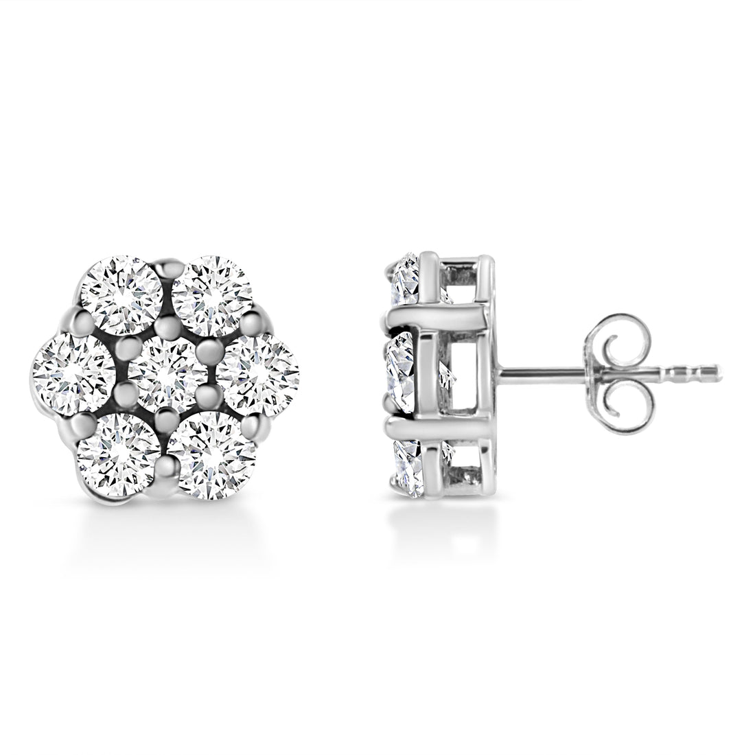 14K White Gold 1/2 Cttw Prong Set Round-Cut Diamond Flower Stud Earring (H-I Color, I1-I2 Clarity) by Bids.com
